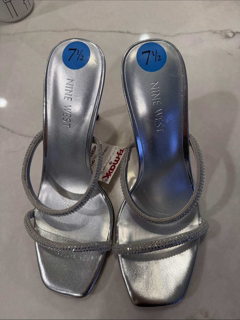 Nine West Silver Metallic Strappy Heeled Sandals